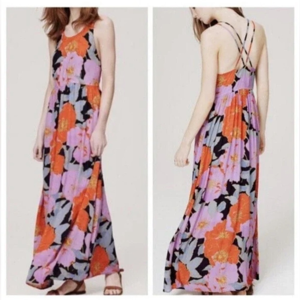 Loft by Ann Taylor Floral Sleeveless Pink Purple Midi boho dress women size 4